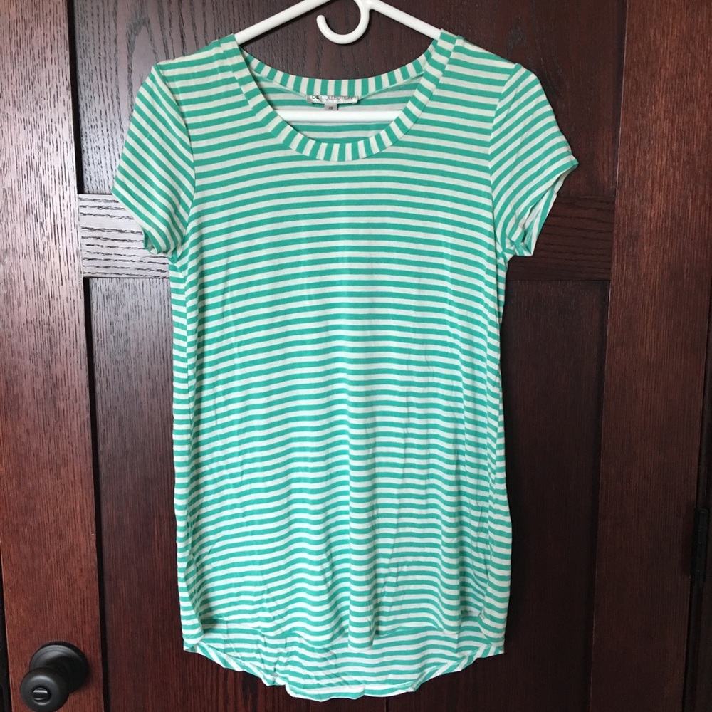 DownEast Anytime Tee Green White Striped XS